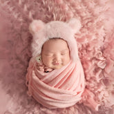 Baby Crochet Mohair Bonnet with Wrap and Teddy SR025 | Set of 3 | 3M | Light Pink